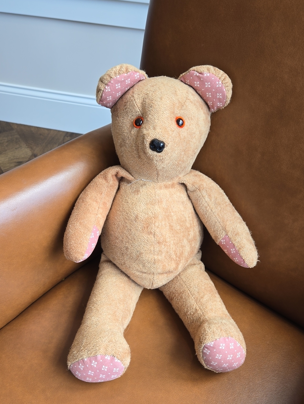 Biggie Best  Brand, Vintage Classic Tan Bear Plush with Pink Classic Accents